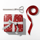Papier Cadeau Arbres de Noël rustiques rouges et blancs