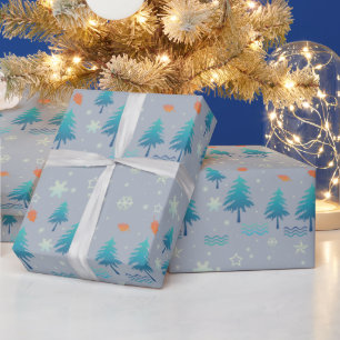 Papier Cadeau Arbres de Noël Snowflakes Étoiles Noël Feuille