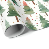 Papier Cadeau Arbres de Noël Stars Rouge Vert Or Noël (Coin rond)