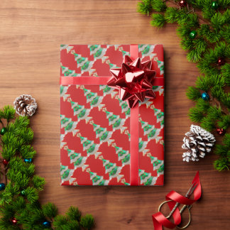 Papier Cadeau Arbres de Noël sur Parties scintillant rouges