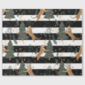 Papier Cadeau Arbres de Noël & tigres Blancs noirs (Plat)