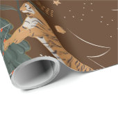 Papier Cadeau Arbres de Noël & tigres motif brun arrière - plan (Coin rond)