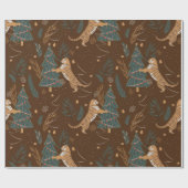 Papier Cadeau Arbres de Noël & tigres motif brun arrière - plan (Plat)
