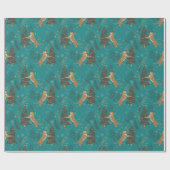 Papier Cadeau Arbres de Noël & tigres motif sur turquoise (Plat)
