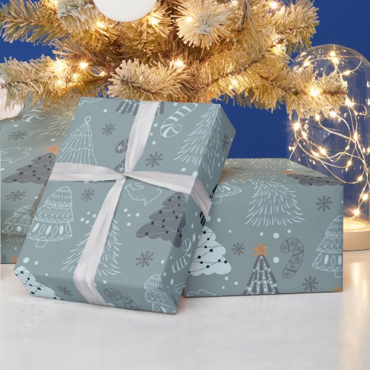 Papier Cadeau Arbres de Noël Tourteaux de neige (Vacances)