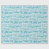 Papier Cadeau Arbres de Noël turquoises (Plat)