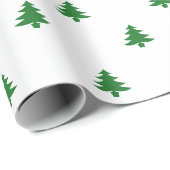 Papier Cadeau Arbres de Noël vert blanc motif simple moderne (Coin rond)