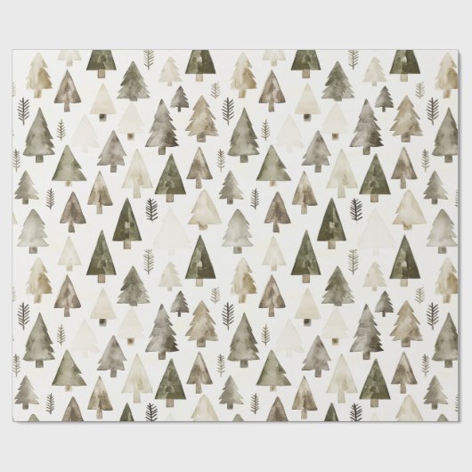 Papier Cadeau Arbres de Noël vert olive (Plat)