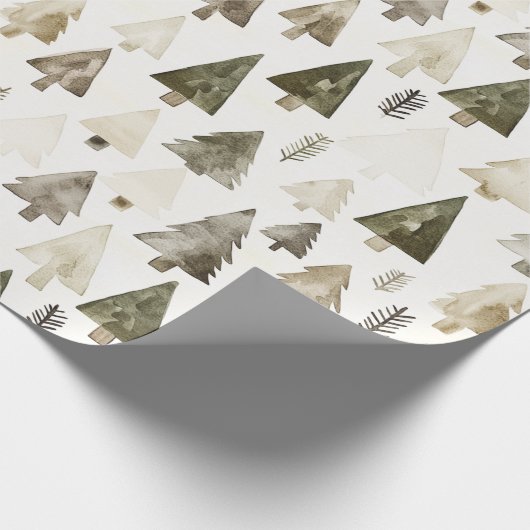 Papier Cadeau Arbres de Noël vert olive (Coin)