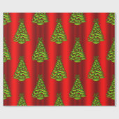 Papier Cadeau Arbres de Noël verts en rouge (Plat)