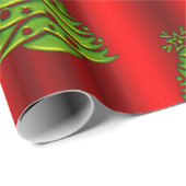 Papier Cadeau Arbres de Noël verts en rouge (Coin rond)
