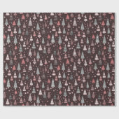 Papier Cadeau Arbres de Noël verts Flammes de neige Noël Brown (Plat)