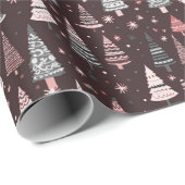 Papier Cadeau Arbres de Noël verts Flammes de neige Noël Brown (Coin rond)