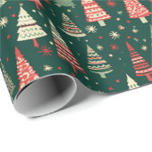 Papier Cadeau Arbres de Noël verts Flammes de neige Noël vert (Coin rond)