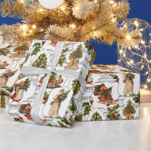 Papier Cadeau Arbres de Noël victoriens, Holly & Music