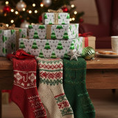 Papier Cadeau Arbres de Noël Whimsical et étoiles d'argent moder