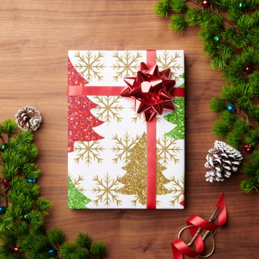 Papier Cadeau Arbres de parties scintillant de Noël et flocons d (Cadeau de vacances)
