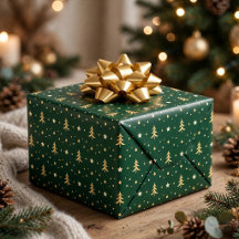 Arbres et Étoiles de Noël Verts et Or Élégants