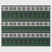 Papier Cadeau Arbres et flocons de neige noirs et blancs verts (Plat)