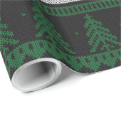 Papier Cadeau Arbres et flocons de neige noirs et blancs verts (Coin rond)