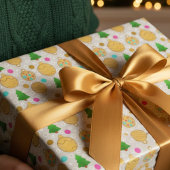 Papier Cadeau Arbres et ornements de Noël dorés dessinés à la ma