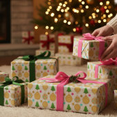 Papier Cadeau Arbres et ornements de Noël dorés dessinés à la ma