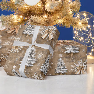 Papier Cadeau Arbres et vaches de Noël rustiques