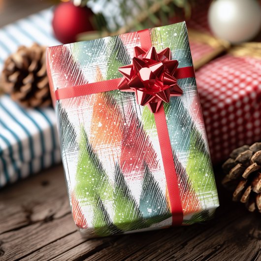 Papier Cadeau Arbres hivernaux rustiques festifs