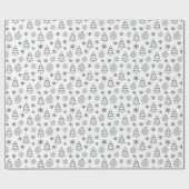 Papier Cadeau Arbres noirs et blancs Snowflakes Noël (Plat)