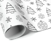 Papier Cadeau Arbres noirs et blancs Snowflakes Noël (Coin rond)