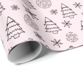 Papier Cadeau Arbres noirs et blancs Snowflakes Noël rose (Coin rond)