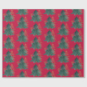 Papier Cadeau Arbres peints en vert et en or avec flocon de neig (Plat)