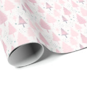 Papier Cadeau Arbres roses et gris Snowflakes Noël (Coin rond)