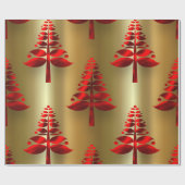 Papier Cadeau Arbres rouges de Noël en or (Plat)