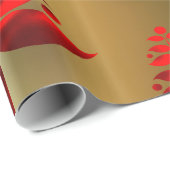 Papier Cadeau Arbres rouges de Noël en or (Coin rond)