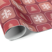 Papier Cadeau Arbres rouges et flocons de neige Noël (Coin rond)