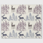 Papier Cadeau Arbres rustiques d'hiver et cerfs (Plat)