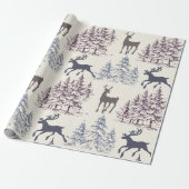 Papier Cadeau Arbres rustiques d'hiver et cerfs (Déroulé)