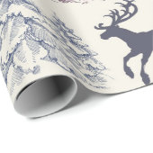 Papier Cadeau Arbres rustiques d'hiver et cerfs (Coin rond)