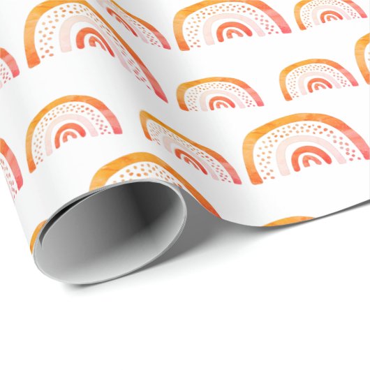Papier Cadeau Arc en arc-en-ciel orange moderne (Coin rond)