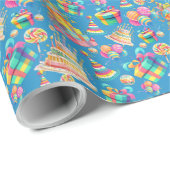 Papier Cadeau Arc-en-ciel à thème bleu Anniversaire (Coin rond)