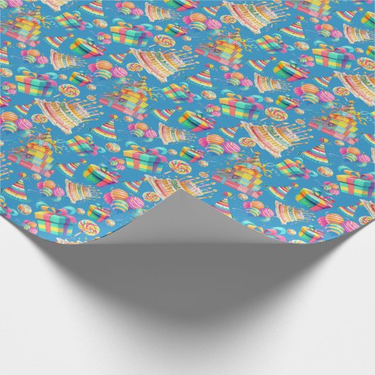 Papier Cadeau Arc-en-ciel à thème bleu Anniversaire (Coin)