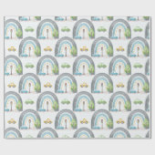 Papier Cadeau Arc-en-ciel bleu avec voitures et panneaux de rue (Plat)