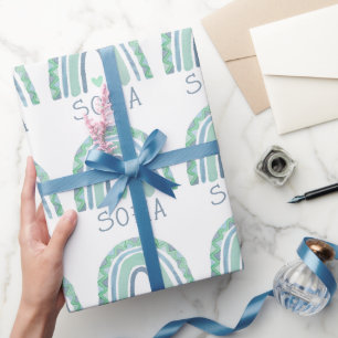 Papier Cadeau Arc-en-ciel bleu et vert à la menthe