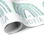 Papier Cadeau Arc-en-ciel bleu et vert à la menthe (Coin rond)