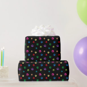 Papier Cadeau Arc-en-ciel Coloré Empreintes de Patte sur Fond No