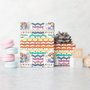Papier Cadeau Arc-en-ciel coloré et Unicorne 3e fête d'anniversa