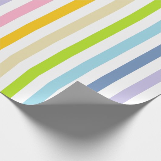 Papier Cadeau Arc-en-ciel en pastel vertical et rayures blanches (Coin)