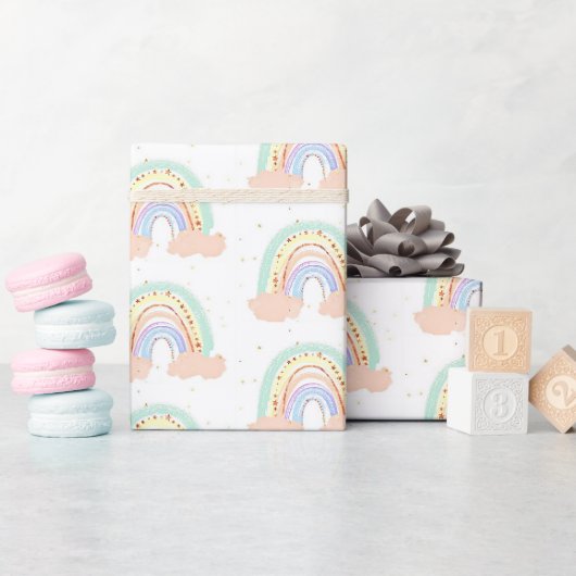 Papier Cadeau Arc-en-ciel et étoiles (Baby Shower)