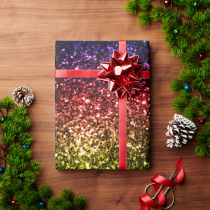 Papier Cadeau Arc-en-ciel jaune rouge violet paillettes scintill